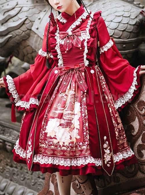 Chinese-Style-Hanfu-Elements-Improved-Lace-Trumpet-Sleeves-Embroidered-Printed-Bows-Elegant-Classic-Lolita-Sleeveless-Dress-Long-Sleeve-Shirt-Suit-coscarnival-4772