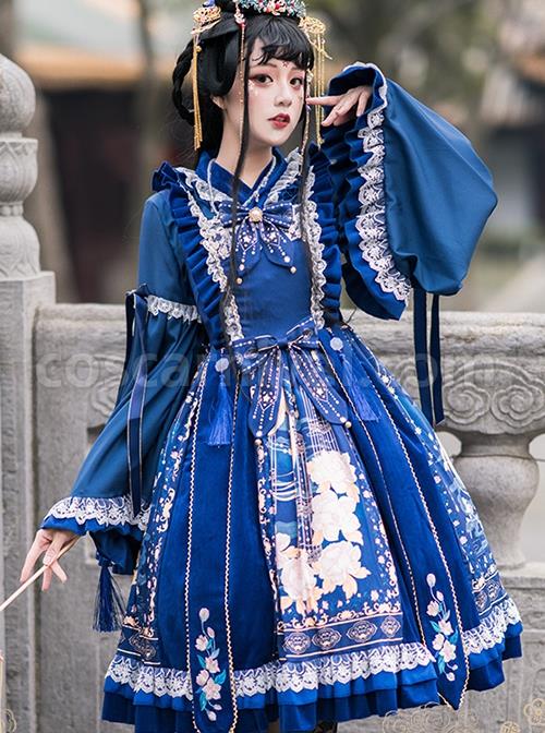 Chinese-Style-Hanfu-Elements-Improved-Lace-Trumpet-Sleeves-Embroidered-Printed-Bows-Elegant-Classic-Lolita-Sleeveless-Dress-Long-Sleeve-Shirt-Suit-coscarnival-4775