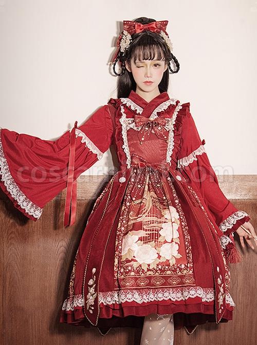 Chinese-Style-Hanfu-Elements-Improved-Lace-Trumpet-Sleeves-Embroidered-Printed-Bows-Elegant-Classic-Lolita-Sleeveless-Dress-Long-Sleeve-Shirt-Suit-coscarnival-4777