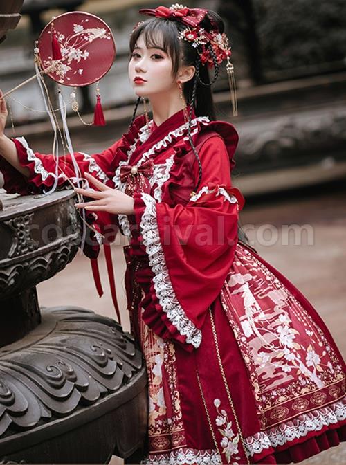 Chinese-Style-Hanfu-Elements-Improved-Lace-Trumpet-Sleeves-Embroidered-Printed-Bows-Elegant-Classic-Lolita-Sleeveless-Dress-Long-Sleeve-Shirt-Suit-coscarnival-4780