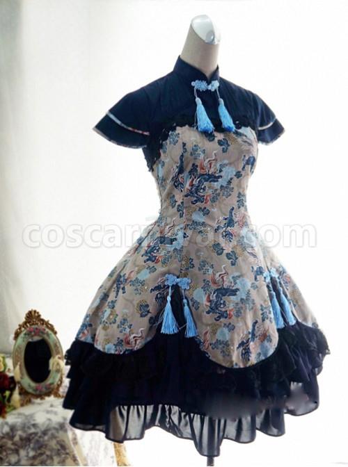 Chinese-Style-Kirin-Printing-Dark-Blue-Qi-Lolita-Short-Sleeve-Dress-coscarnival-239