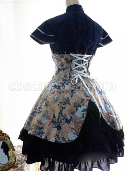 Chinese-Style-Kirin-Printing-Dark-Blue-Qi-Lolita-Short-Sleeve-Dress-coscarnival-243