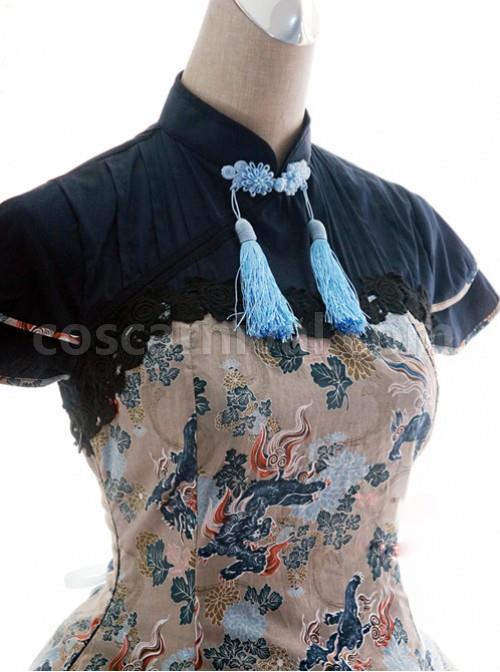 Chinese-Style-Kirin-Printing-Dark-Blue-Qi-Lolita-Short-Sleeve-Dress-coscarnival-247