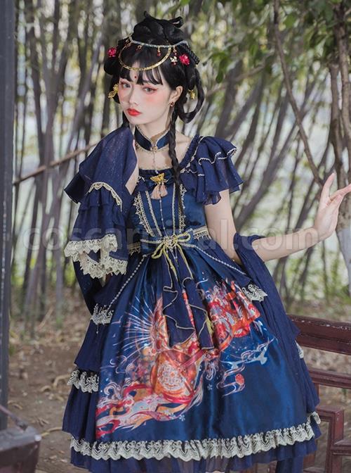 Chinese-Style-Printed-Red-Gold-Color-Lace-Ruffled-Classic-Lolita-Short-Sleeve-Dress-coscarnival-3296