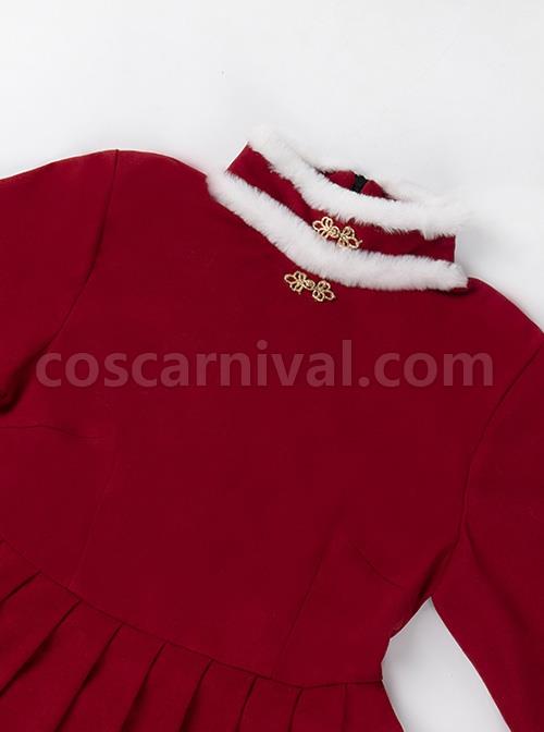 Chinese-Style-Red-Stand-Collar-Wide-Sleeves-Detachable-Pom-Bow-Knot-Square-Collar-Embroidered-Vest-Classic-Lolita-Long-Sleeve-Dress-Set-coscarnival-3306