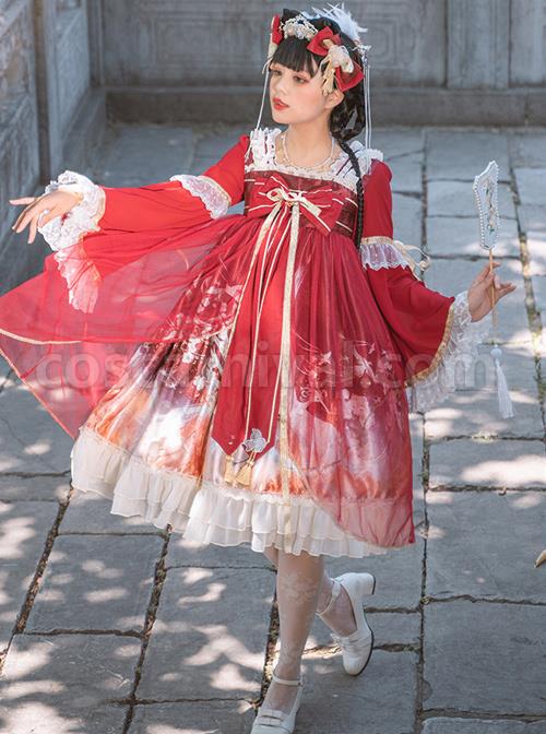 Chinese-Style-Red-crowned-Crane-Printing-Classic-Lolita-Long-Sleeve-Dress-coscarnival-50