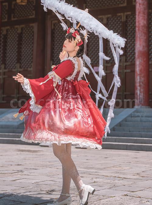 Chinese-Style-Red-crowned-Crane-Printing-Classic-Lolita-Long-Sleeve-Dress-coscarnival-56