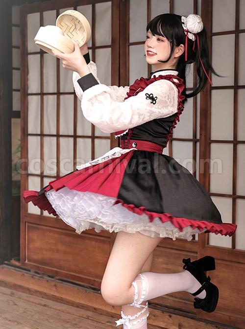 Chinese-Style-Stand-Collar-Hollow-Black-Red-Asymmetric-Hem-Design-Lace-Puff-Sleeves-Bowknot-Decoration-Classic-Lolita-Long-Sleeve-Dress-coscarnival-3287