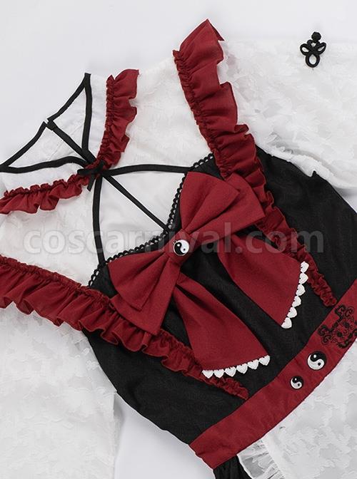 Chinese-Style-Stand-Collar-Hollow-Black-Red-Asymmetric-Hem-Design-Lace-Puff-Sleeves-Bowknot-Decoration-Classic-Lolita-Long-Sleeve-Dress-coscarnival-3294