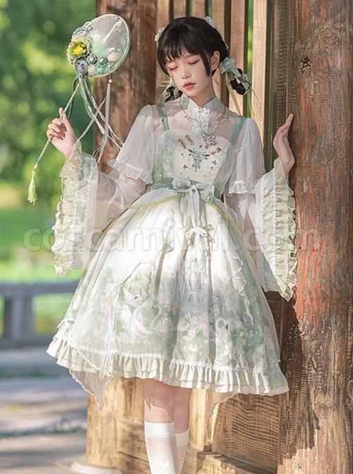 Chinese-Style-Stand-Up-Collar-Embroidered-Bowknot-Swan-Castle-Print-Ribbon-Trim-Removable-Sleeves-Classic-Lolita-Sleeveless-Dress-coscarnival-3234