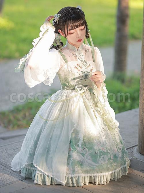 Chinese-Style-Stand-Up-Collar-Embroidered-Bowknot-Swan-Castle-Print-Ribbon-Trim-Removable-Sleeves-Classic-Lolita-Sleeveless-Dress-coscarnival-3254