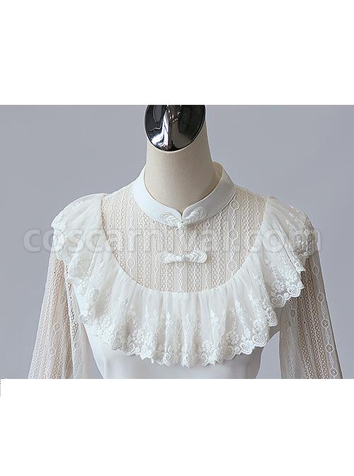 Chinese Style White Lace Sheep-leg Sleeve Classic Lolita Shirt coscarnival