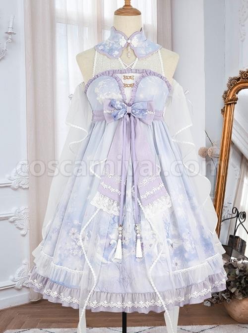 Chinoiserie-Purple-Stand-Collar-Lace-Bead-Chain-Bow-Fringe-Design-Swan-Castle-Print-Classic-Lolita-Sleeveless-Dress-coscarnival-1325