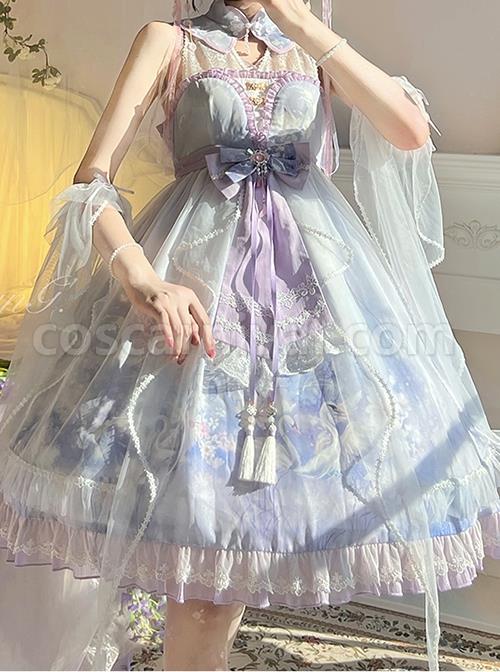 Chinoiserie-Purple-Stand-Collar-Lace-Bead-Chain-Bow-Fringe-Design-Swan-Castle-Print-Classic-Lolita-Sleeveless-Dress-coscarnival-1331