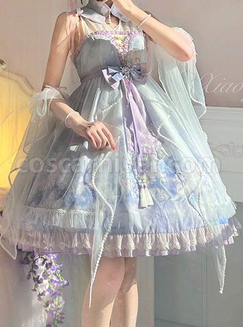 Chinoiserie-Purple-Stand-Collar-Lace-Bead-Chain-Bow-Fringe-Design-Swan-Castle-Print-Classic-Lolita-Sleeveless-Dress-coscarnival-1342