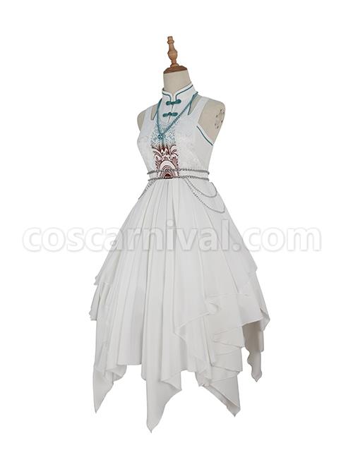 Chinoiserie-Stand-Collar-Shoulder-Cutout-Metal-Waist-Chain-Print-White-Irregular-Hem-Classic-Lolita-Sleeveless-Dress-coscarnival-3280