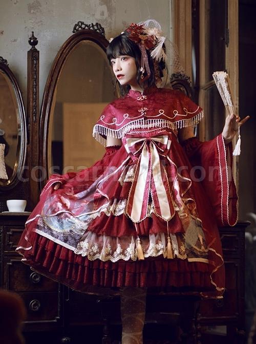 Chinoiserie-Vintage-Gorgeous-Print-Bow-Lace-Fringe-Fake-Collar-Detachable-Design-Classic-Lolita-Sleeveless-Dress-coscarnival-1786