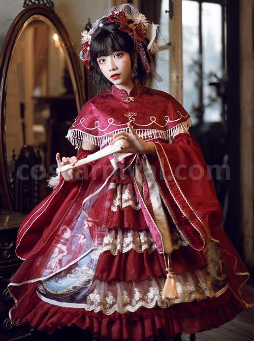 Chinoiserie-Vintage-Gorgeous-Print-Bow-Lace-Fringe-Fake-Collar-Detachable-Design-Classic-Lolita-Sleeveless-Dress-coscarnival-1793