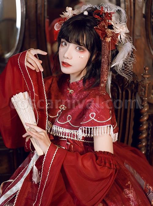 Chinoiserie-Vintage-Gorgeous-Print-Bow-Lace-Fringe-Fake-Collar-Detachable-Design-Classic-Lolita-Sleeveless-Dress-coscarnival-1841