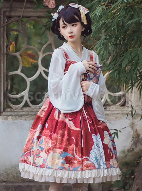 Chinoiserie-White-Tiger-Print-Bow-Knot-Ribbon-Tassel-Accessories-High-Waist-Lace-Classic-Lolita-Sleeveless-Dress-coscarnival-3233