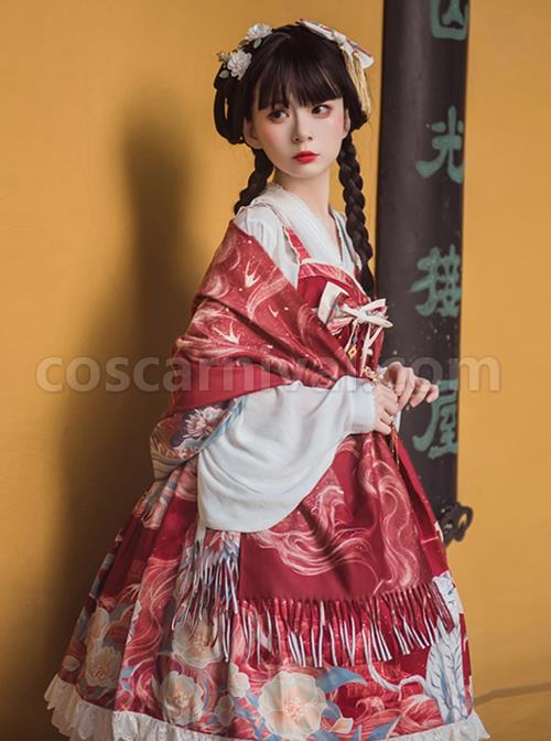 Chinoiserie-White-Tiger-Print-Bow-Knot-Ribbon-Tassel-Accessories-High-Waist-Lace-Classic-Lolita-Sleeveless-Dress-coscarnival-3239