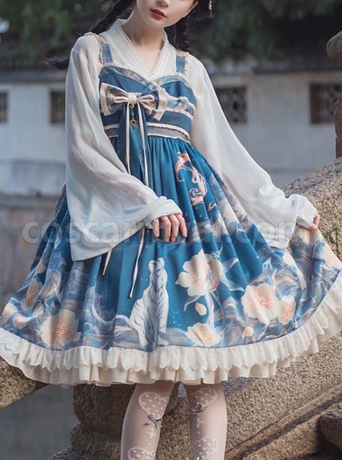 Chinoiserie-White-Tiger-Print-Bow-Knot-Ribbon-Tassel-Accessories-High-Waist-Lace-Classic-Lolita-Sleeveless-Dress-coscarnival-3241