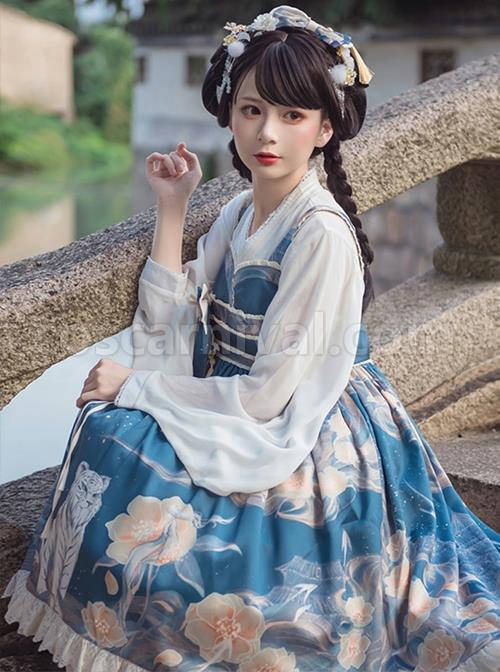 Chinoiserie-White-Tiger-Print-Bow-Knot-Ribbon-Tassel-Accessories-High-Waist-Lace-Classic-Lolita-Sleeveless-Dress-coscarnival-3260