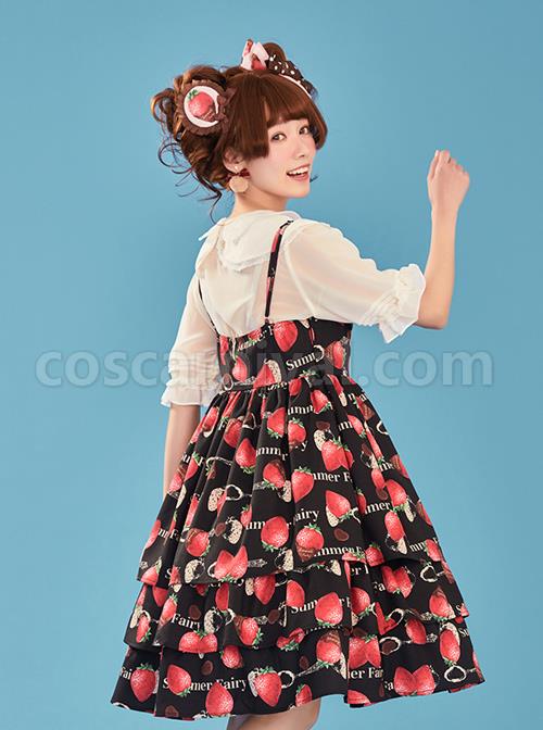 Choco-Strawberry-Printed-Three-layer-Hem-Big-Bowknot-Classic-Lolita-Sling-Dress-coscarnival-4759