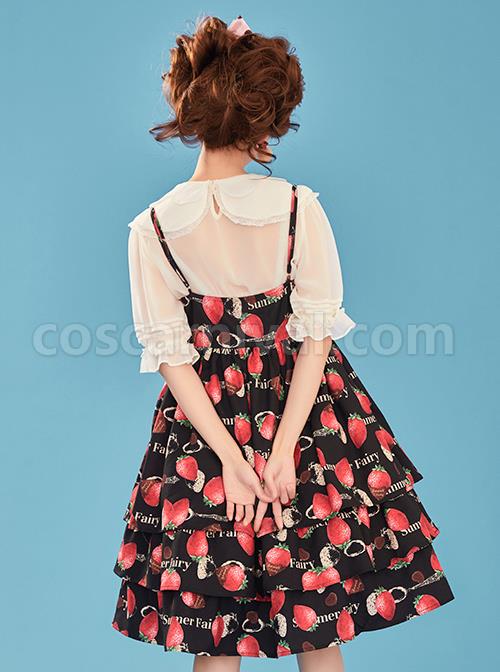 Choco-Strawberry-Printed-Three-layer-Hem-Big-Bowknot-Classic-Lolita-Sling-Dress-coscarnival-4766