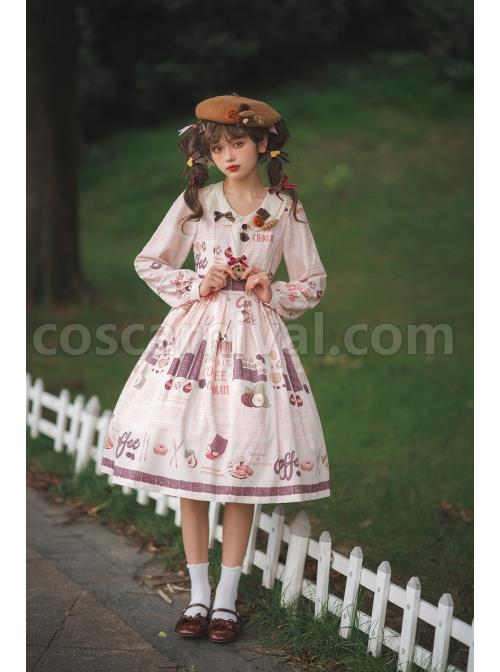 Chocolate-Candy-Print-Decoration-Letter-Print-Doll-Neckline-High-Waist-Belt-A-Version-Classic-Lolita-Long-Sleeve-Dress-coscarnival-3231