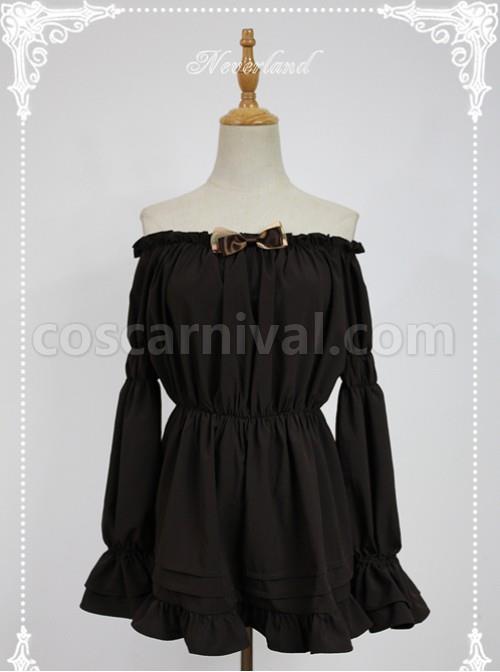 Chocolate Flare Sleeve Long Sleeve Bowknot Lolita Blouse coscarnival