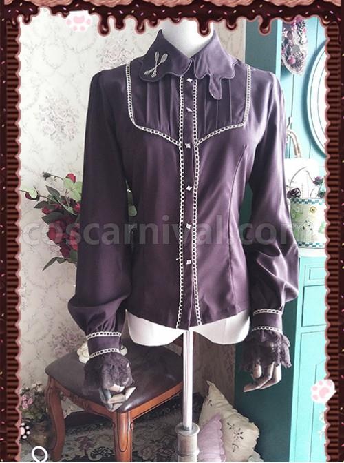 Chocolate Sauce Series Embroidery Dark Brown Long Sleeve Classic Lolita Shirt coscarnival