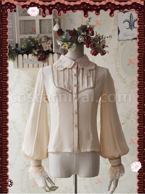 Chocolate Sauce Series Embroidery Mocha Color Long Sleeve Classic Lolita Shirt coscarnival