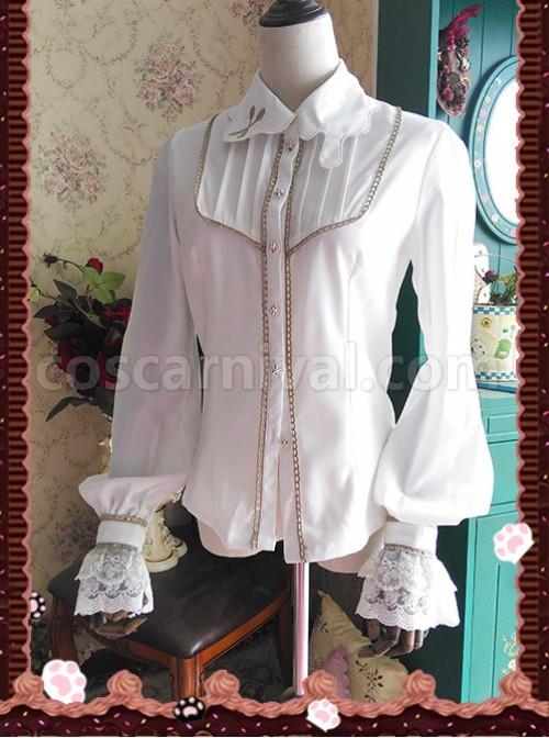 Chocolate Sauce Series Embroidery White Long Sleeve Classic Lolita Shirt coscarnival