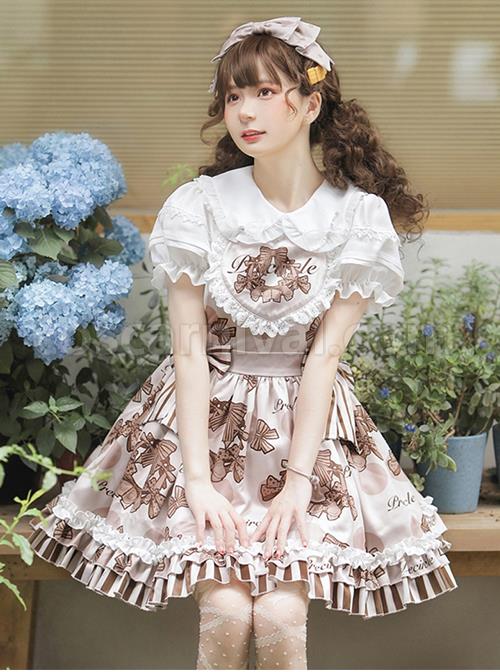 Chocolate-Wreath-Series-Brown-Bow-Knots-Print-Pattern-Decoration-Pleated-Lace-Doll-Neckline-Classic-Lolita-Strap-Dress-coscarnival-3216