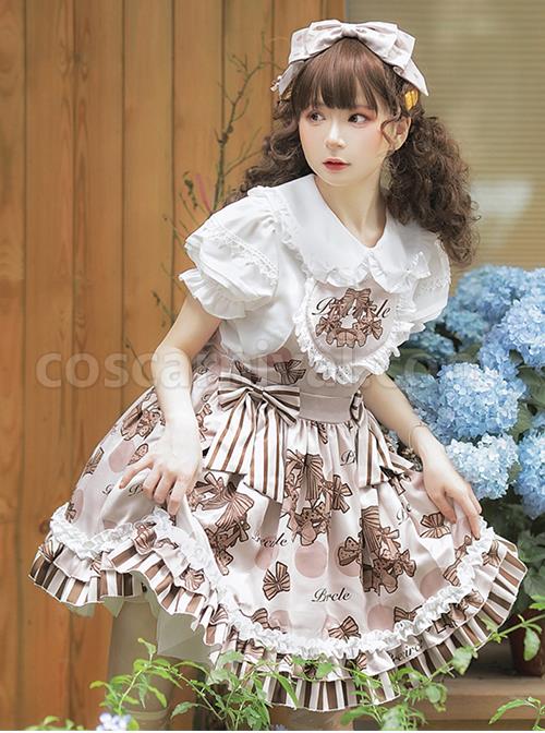 Chocolate-Wreath-Series-Brown-Bow-Knots-Print-Pattern-Decoration-Pleated-Lace-Doll-Neckline-Classic-Lolita-Strap-Dress-coscarnival-3218