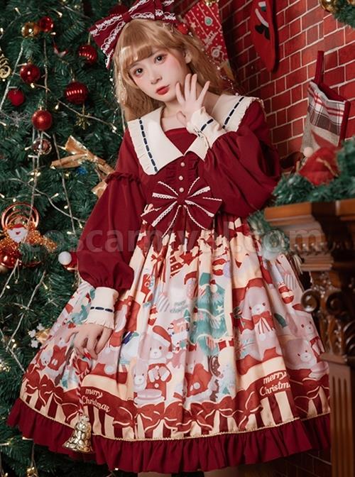 Christmas-Little-Bear-Series-Cute-Navy-Collar-Christmas-Print-Lantern-Sleeves-Lace-Bow-Classic-Lolita-Long-Sleeve-Dress-coscarnival-3177