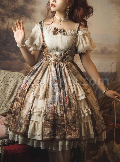 Classic-Lolita-JSK-Jacquard-White-Lace-Pleated-Court-Vintage-Oil-Painting-Drawstring-Metal-Buttons-Sling-Dress-coscarnival-1736