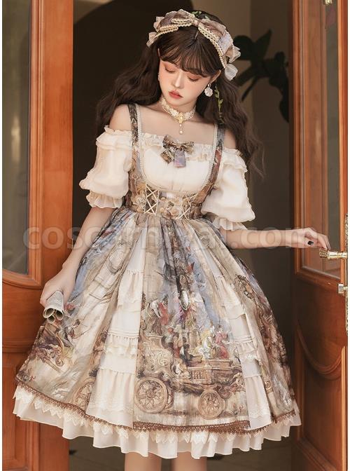 Classic-Lolita-JSK-Jacquard-White-Lace-Pleated-Court-Vintage-Oil-Painting-Drawstring-Metal-Buttons-Sling-Dress-coscarnival-1775