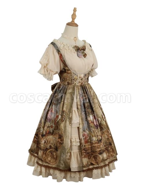 Classic-Lolita-JSK-Jacquard-White-Lace-Pleated-Court-Vintage-Oil-Painting-Drawstring-Metal-Buttons-Sling-Dress-coscarnival-1806