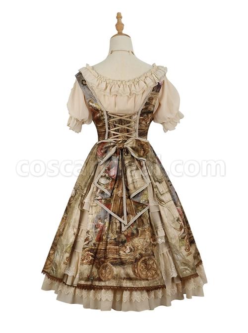 Classic-Lolita-JSK-Jacquard-White-Lace-Pleated-Court-Vintage-Oil-Painting-Drawstring-Metal-Buttons-Sling-Dress-coscarnival-1810