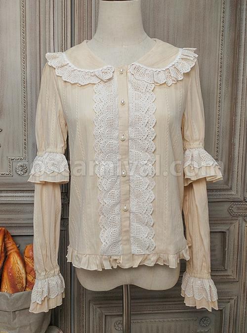 Classic Lolita Pleated Hollow-Out Ruffles Design Doll Neckline Decoration Detachable Sleeves Daily Shirt coscarnival
