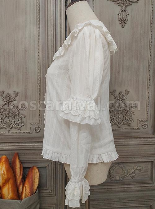 Classic Lolita Pleated Hollow-Out Ruffles Design Doll Neckline Decoration Detachable Sleeves Daily Shirt coscarnival