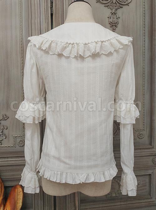 Classic Lolita Pleated Hollow-Out Ruffles Design Doll Neckline Decoration Detachable Sleeves Daily Shirt coscarnival