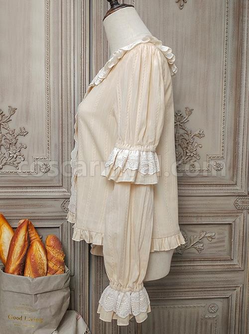 Classic Lolita Pleated Hollow-Out Ruffles Design Doll Neckline Decoration Detachable Sleeves Daily Shirt coscarnival