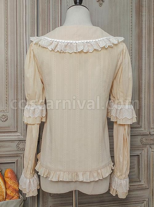 Classic Lolita Pleated Hollow-Out Ruffles Design Doll Neckline Decoration Detachable Sleeves Daily Shirt coscarnival