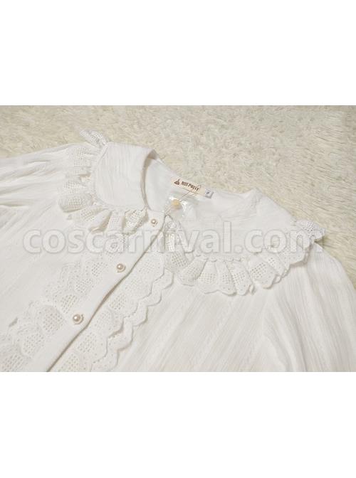 Classic Lolita Pleated Hollow-Out Ruffles Design Doll Neckline Decoration Detachable Sleeves Daily Shirt coscarnival