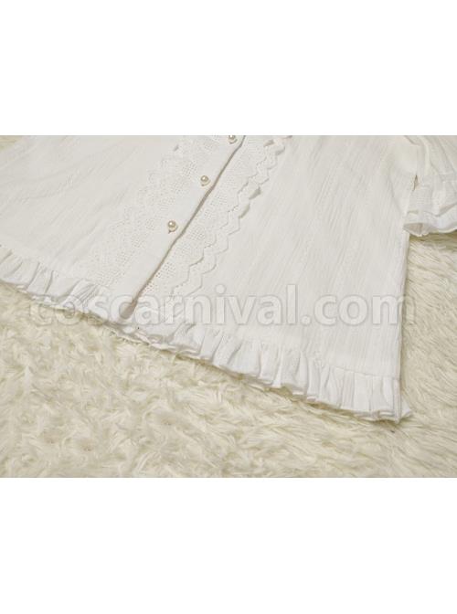 Classic Lolita Pleated Hollow-Out Ruffles Design Doll Neckline Decoration Detachable Sleeves Daily Shirt coscarnival