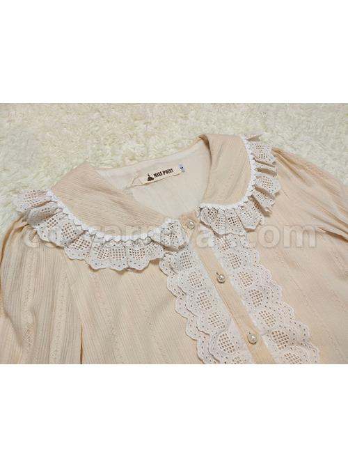 Classic Lolita Pleated Hollow-Out Ruffles Design Doll Neckline Decoration Detachable Sleeves Daily Shirt coscarnival