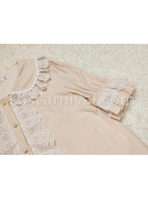 Classic Lolita Pleated Hollow-Out Ruffles Design Doll Neckline Decoration Detachable Sleeves Daily Shirt coscarnival